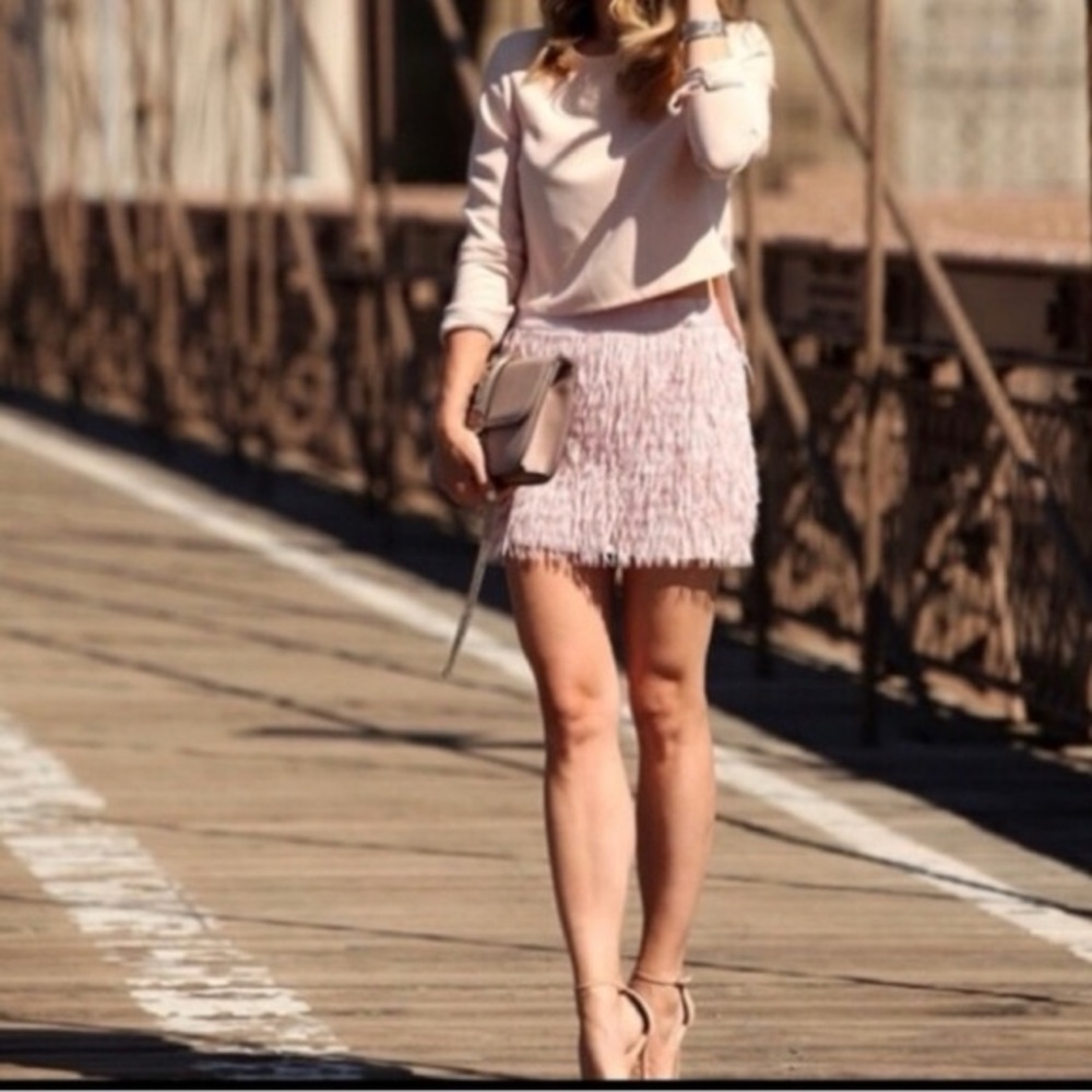 Express Chiffon Fringe Mini Skirt